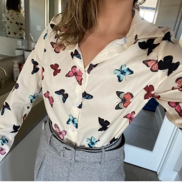 021 Boho Butterfly Print Button down Top Work Office - Picture 8 of 8